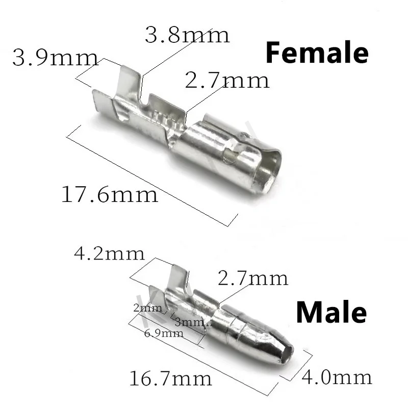 25/50/100 zestawów 4.0 bullet zaciskany terminal samochodowy przewód elektryczny średnica złącza 4mm żeński + męski + obudowa zacisk do tłoczenia na zimno — zdjęcie 7