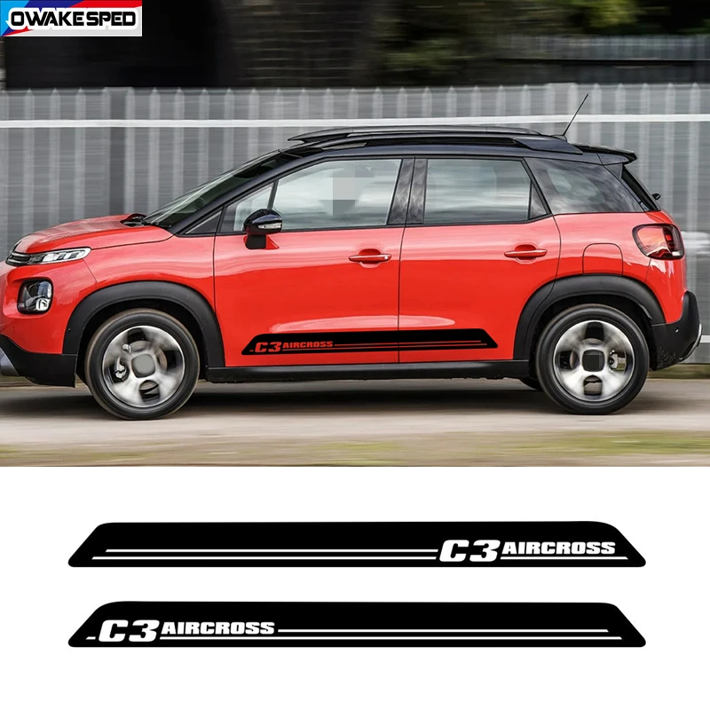 2pcs Car Door Side Skirt Sticker For Citroen C3 Aircross Carbon Fiber Sport Stripes Auto Body Decor Vinyl Decal Racing Styling