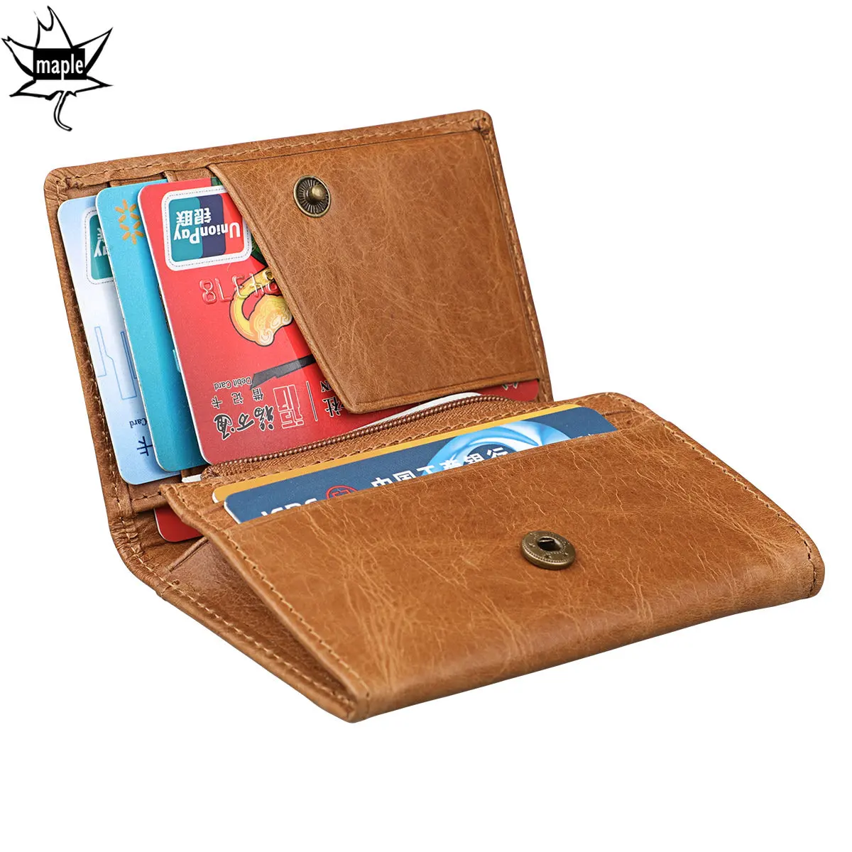 Crazy Horse Leather RFID Unisex Women Men Short Thin Mini Wallet Retro Brown Exquisite Leather Card Holder Cash Storage Pouch