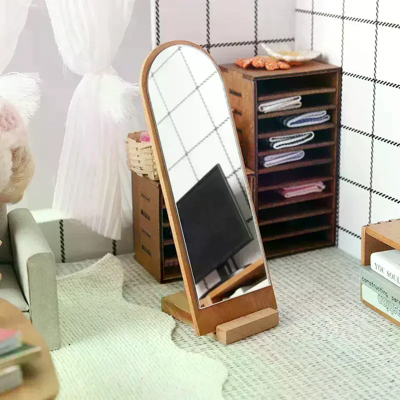 1/12 casa delle bambole in legno specchio a figura intera modello mobili per casa delle bambole ornamento casa delle bambole accessori per decorazioni micro scena