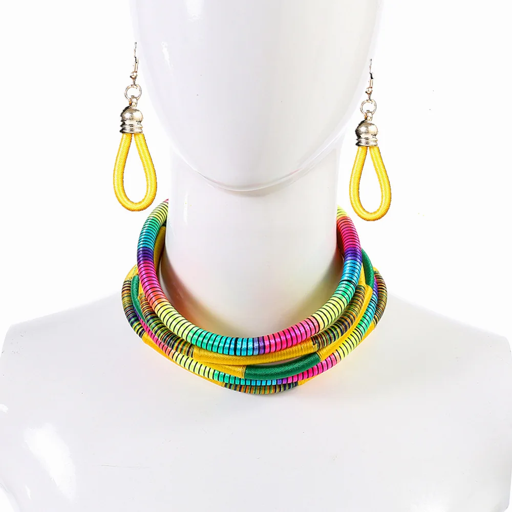 2022 Rope Necklace Earrings Set Rope Jewelry Colorful Choker Chain Necklace Drop Earring Accesories for Girls Gifts