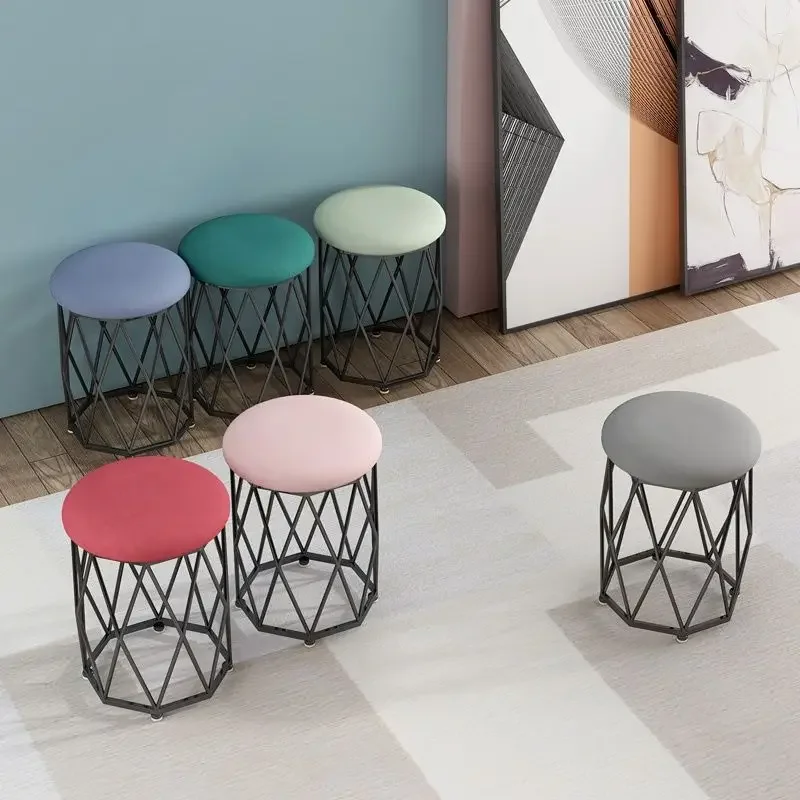 

Nordic Dressing Stool Luxury Vanity Stool Dresser Ottomans Modern Nail Chair Girls Simple Bedroom Home Stools Thick Iron Frame