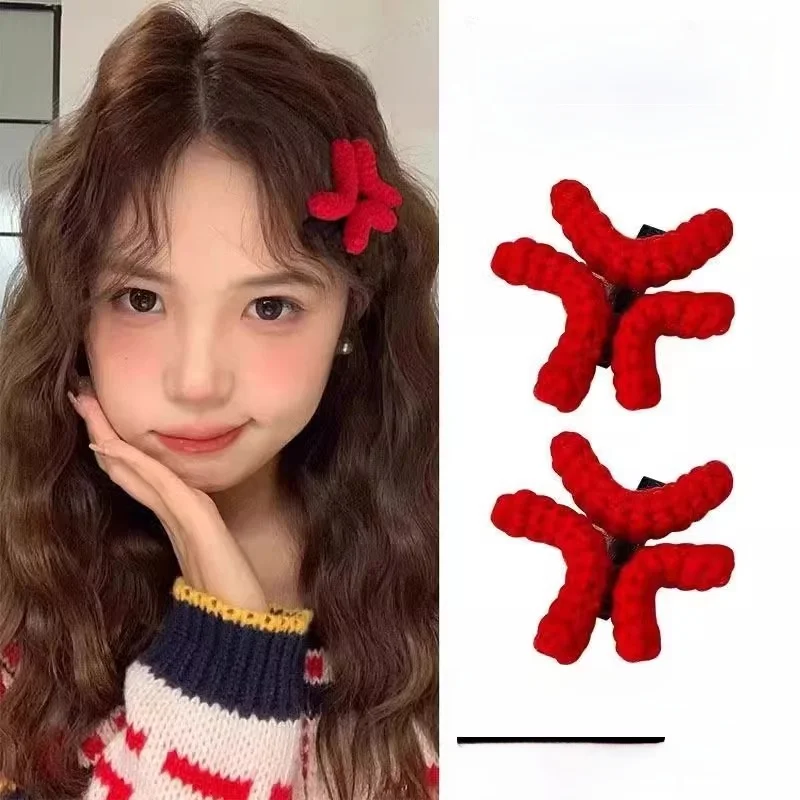 

Creative Knitted Hair Clips Women's Funny Side Hair Bangs Clips Adorable Knitted Dubill Clips Autumn Winter One-word Clips ...