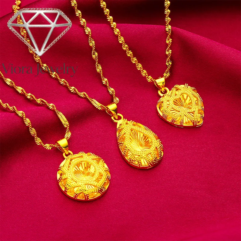 Viora Jewelry Heart Hollow Necklace Women 24K Gold AU999 - Gold enhances hollow shine, versatile heart, great for stacking