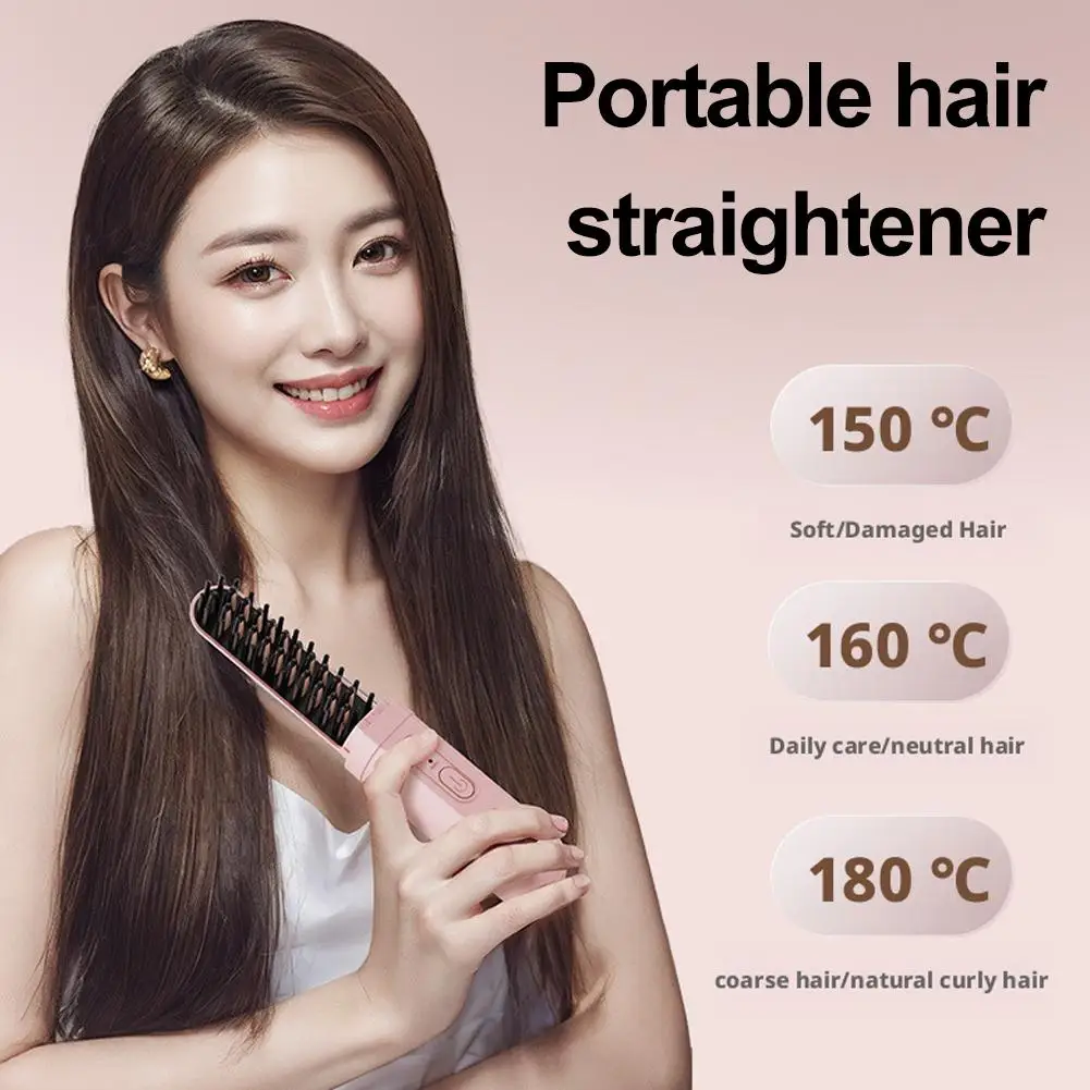 Cepillo alisador de pelo de cápsula iónica, estilizador alisador portátil inalámbrico para cabello seco y húmedo, Control antidamaje de Frizz R1R2