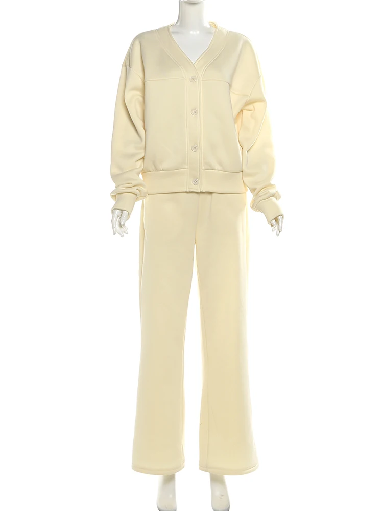 Sisterlinda カジュアル ジャージ 2 点セット V ネック シングルブレスト ジャケット + 巾着パンツ マッチング シンプル ストリートウェア スポーティ スーツ