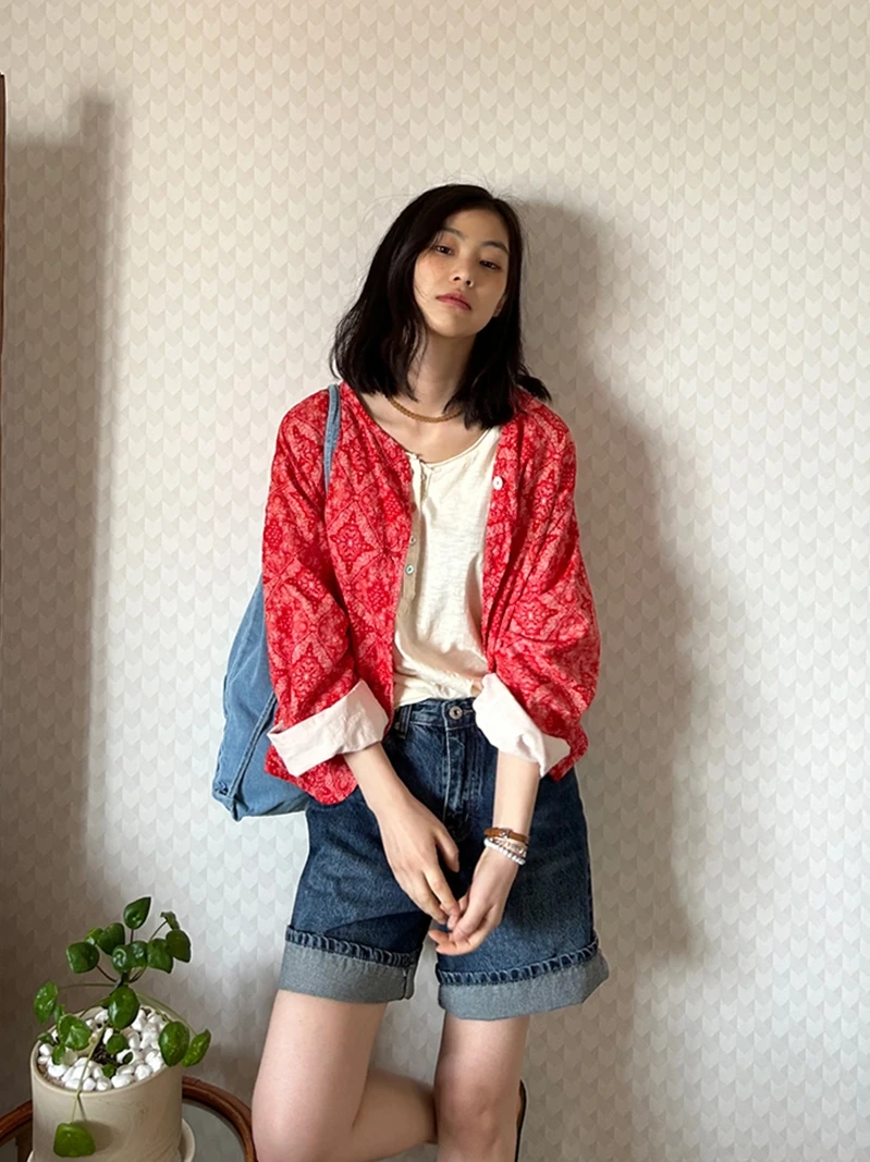 

Women's ort Jaet Casual Comfortable Breathable Cotton Blend Spring Autumn Wear V-Ne Button up Lightweight Faionable