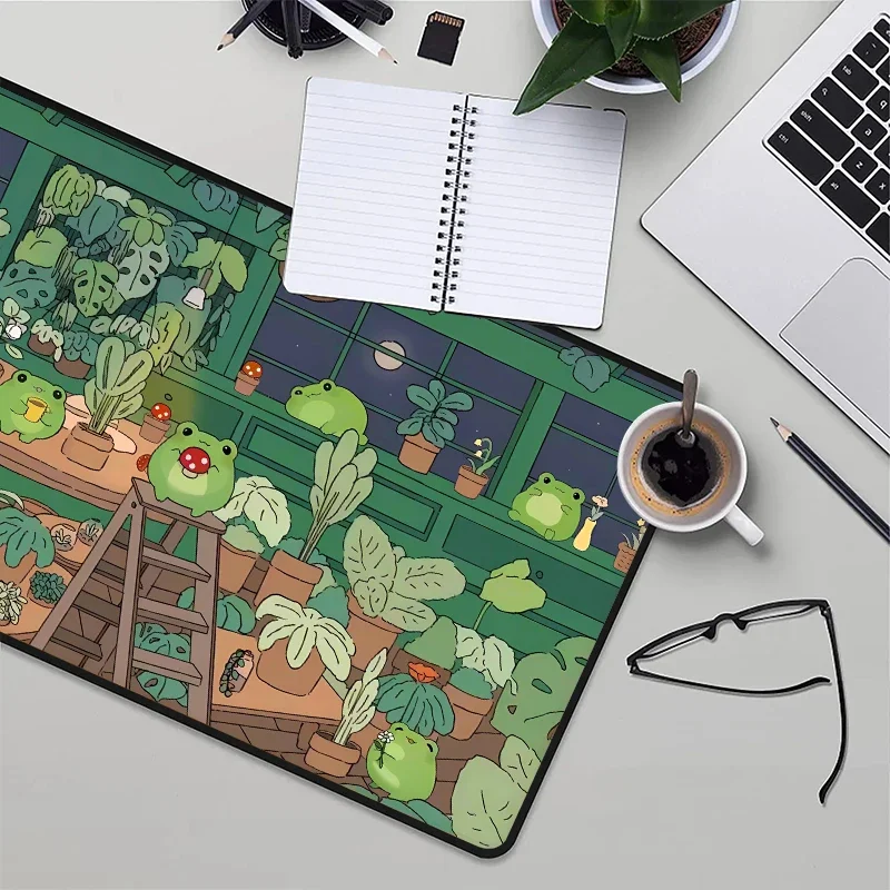 Imagem -02 - Rãs Bonitos Anime Mouse Pad Gamer Pad pc Cabinet Games Cozi Lofi Planta Natureza Verde Computador Mesas Mat Acessórios xl