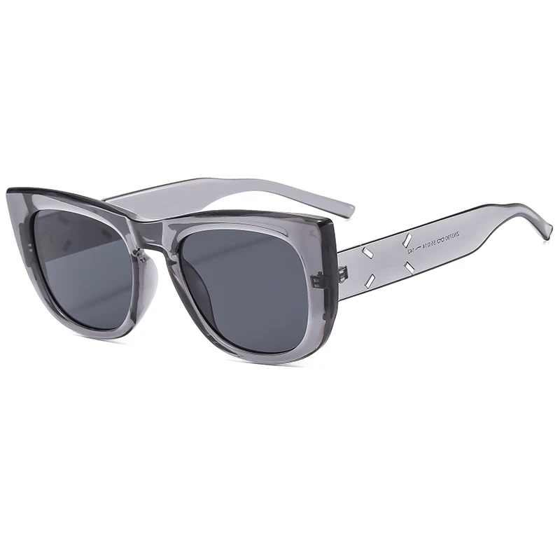 WHO CUTIE Trendy Cat Eye Square Sunglasses Women 2024 Brand Designer Rivets Gray Frame Eyewear Retro Men Sun Glassses Shades UV