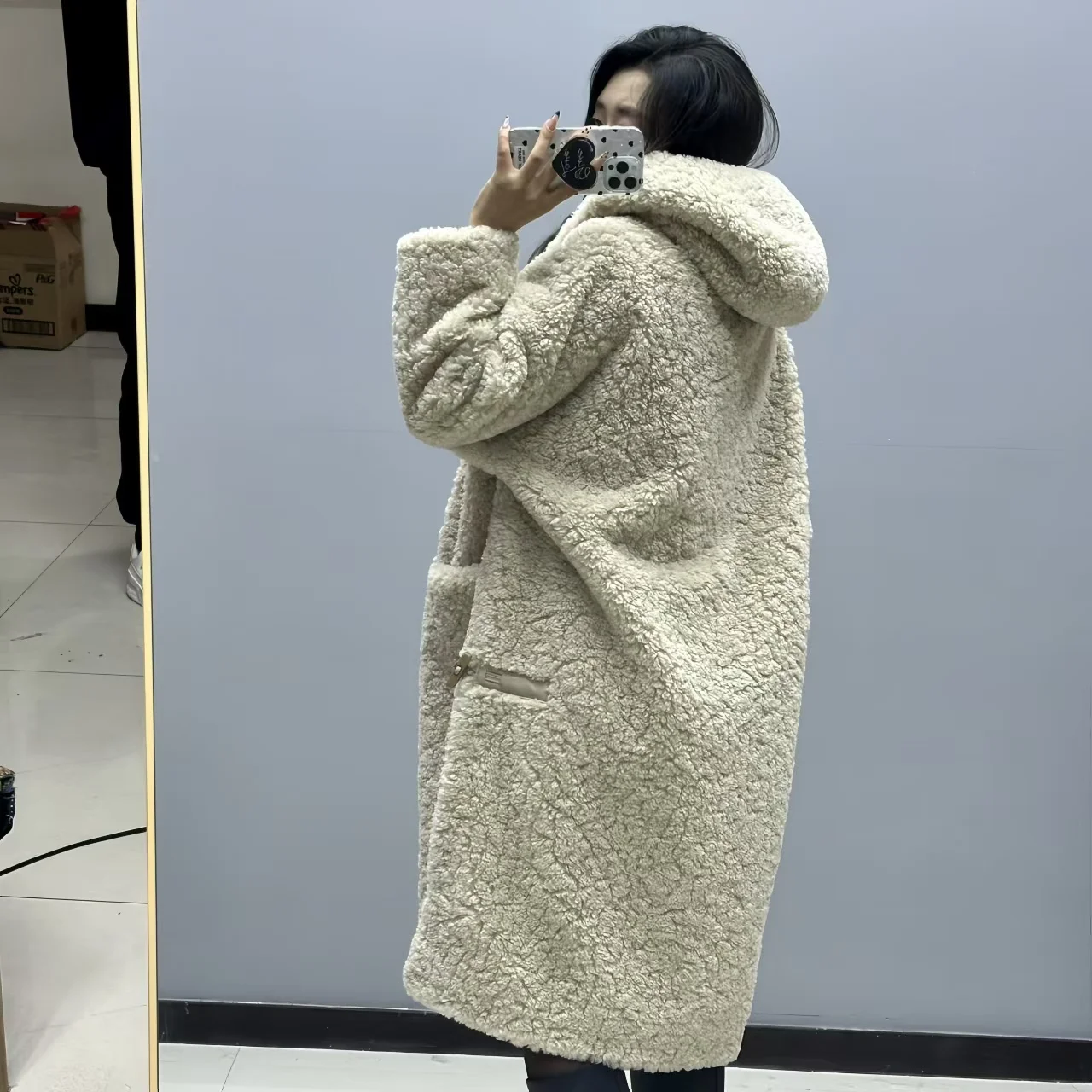 Faux Lamb Fur Coat for Women,Horn Button Jacket,Hooded,Thick Warm Clothes,High Quality,Autumn and Winter,2024