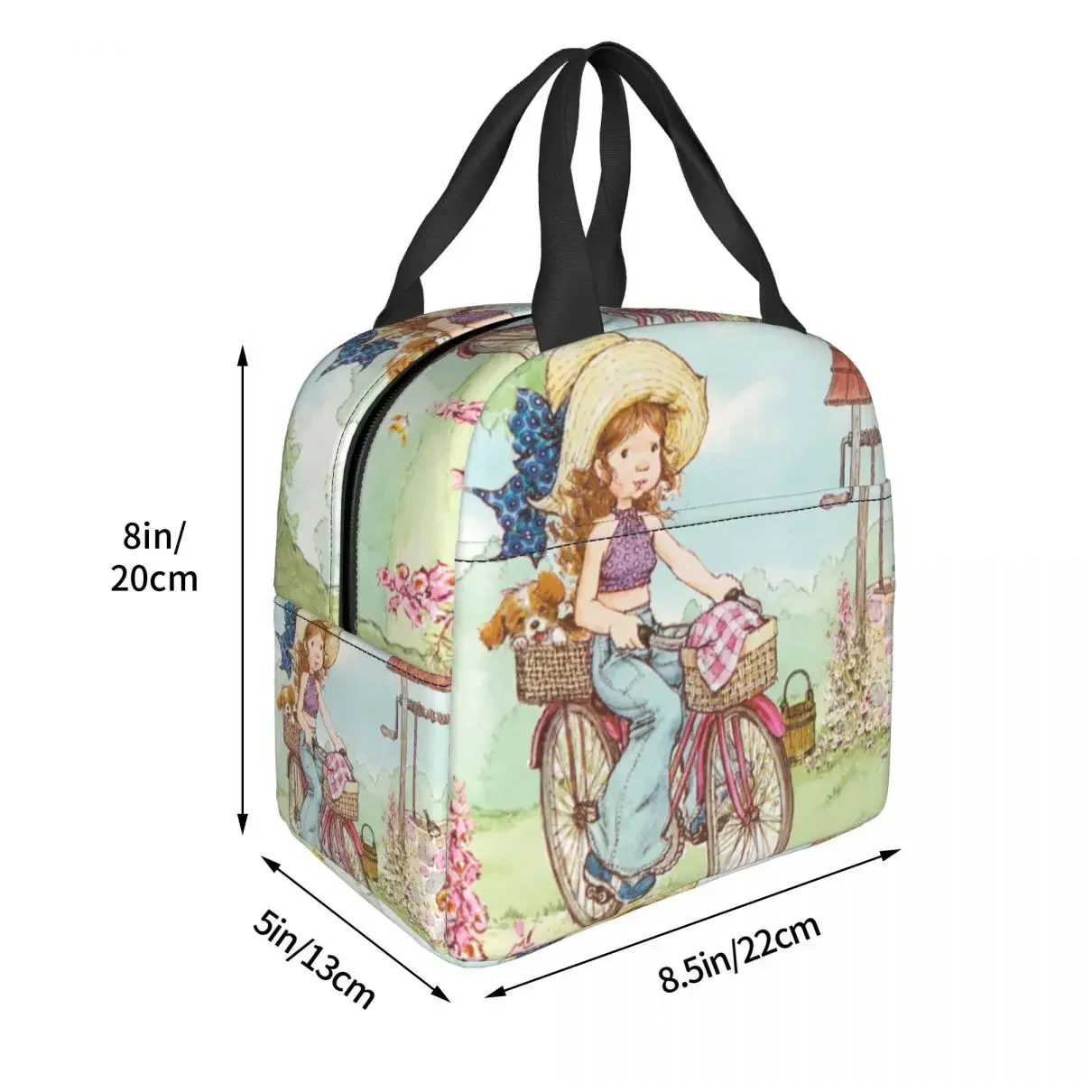 Kawaii Sarah Kay Bike Ride Insulated Lunch Bag Large Cartoon Reusable Thermal Bag Lunch Box Tote Office Outdoor Food Handbags