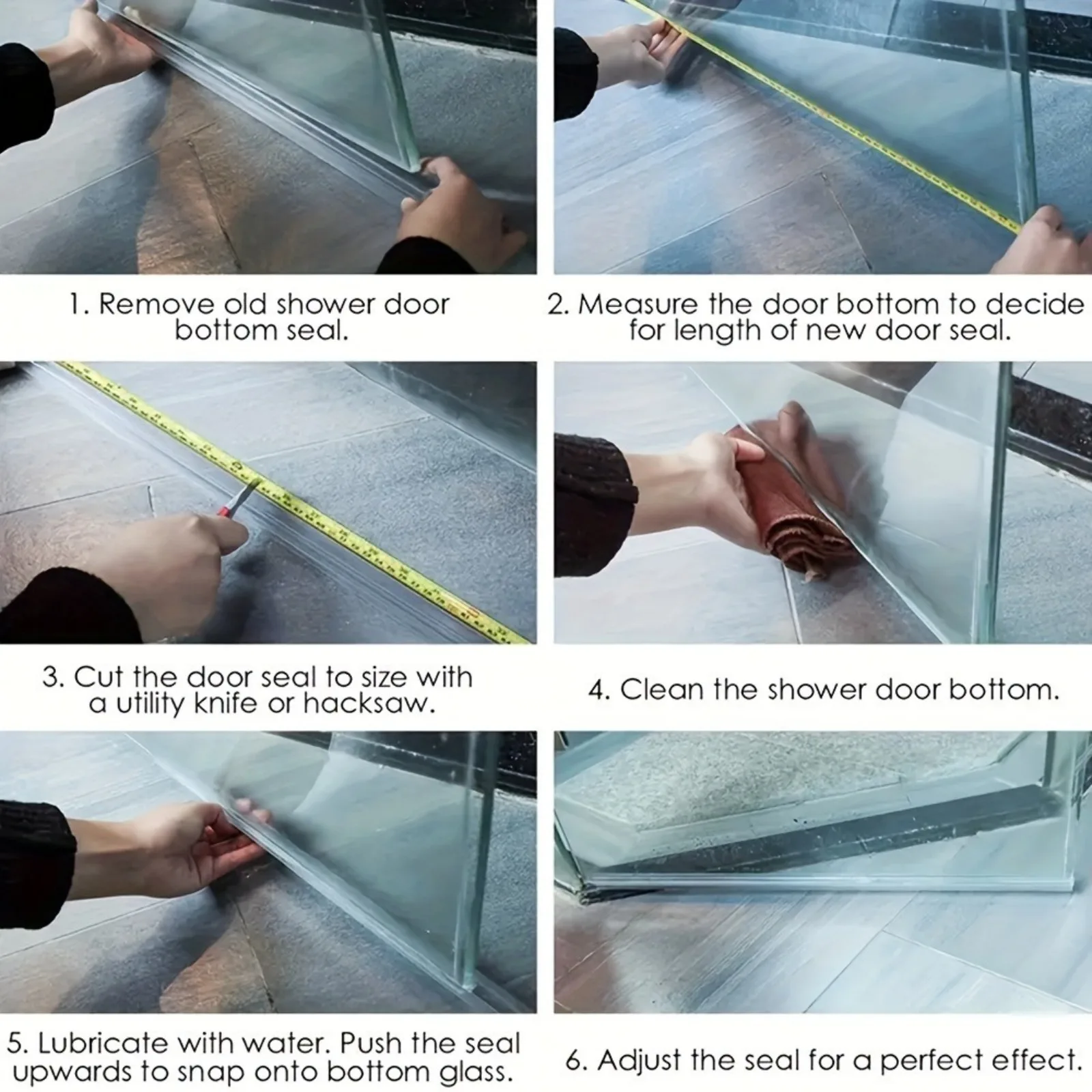 Frameless Glass Sealing and Waterproofing Shower Door Strip 3 Pcs Easy Install Pliable Seal for 4-6mm Glass 17mm Gap 50cm Length