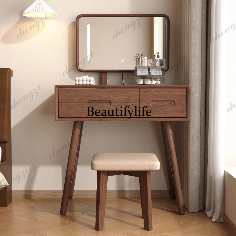 

Brown Glossy Vanity Table Lighting Natural Cheap Drawers Vanity Table Seat Luxury Meuble De Chambre Furniture For Home