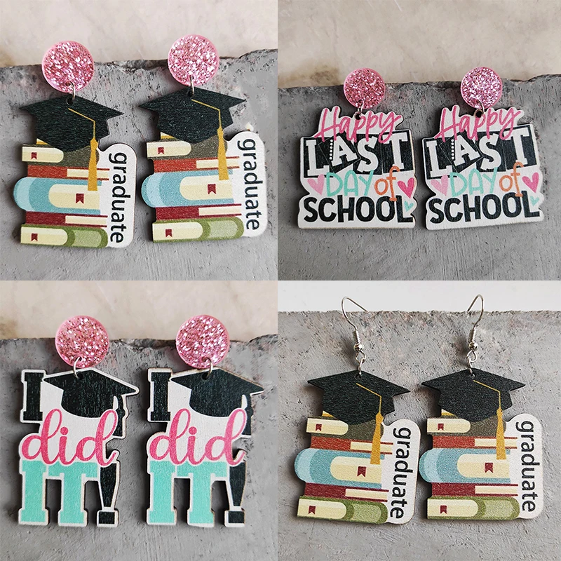 Hot Sale Graduation StudentsEarrings Earrings Cute Books Graduation Hat Wooden Earrings Teacher Earrings Cute Jewelry Gifts
