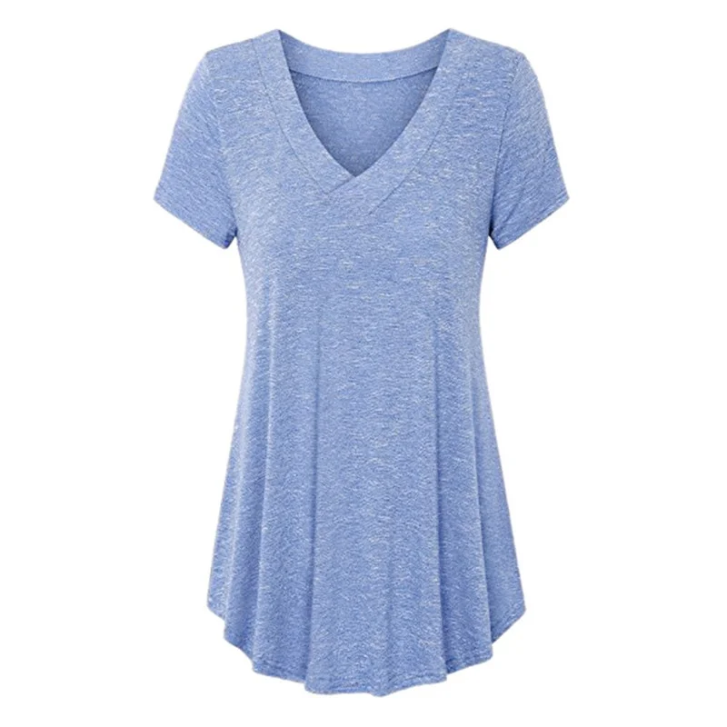 Street Sle Loose Fit Damen T-Shirt 2020 Big Size Damen Tops V-Ne ort Sve Polyester Blend Faion Sommer Top