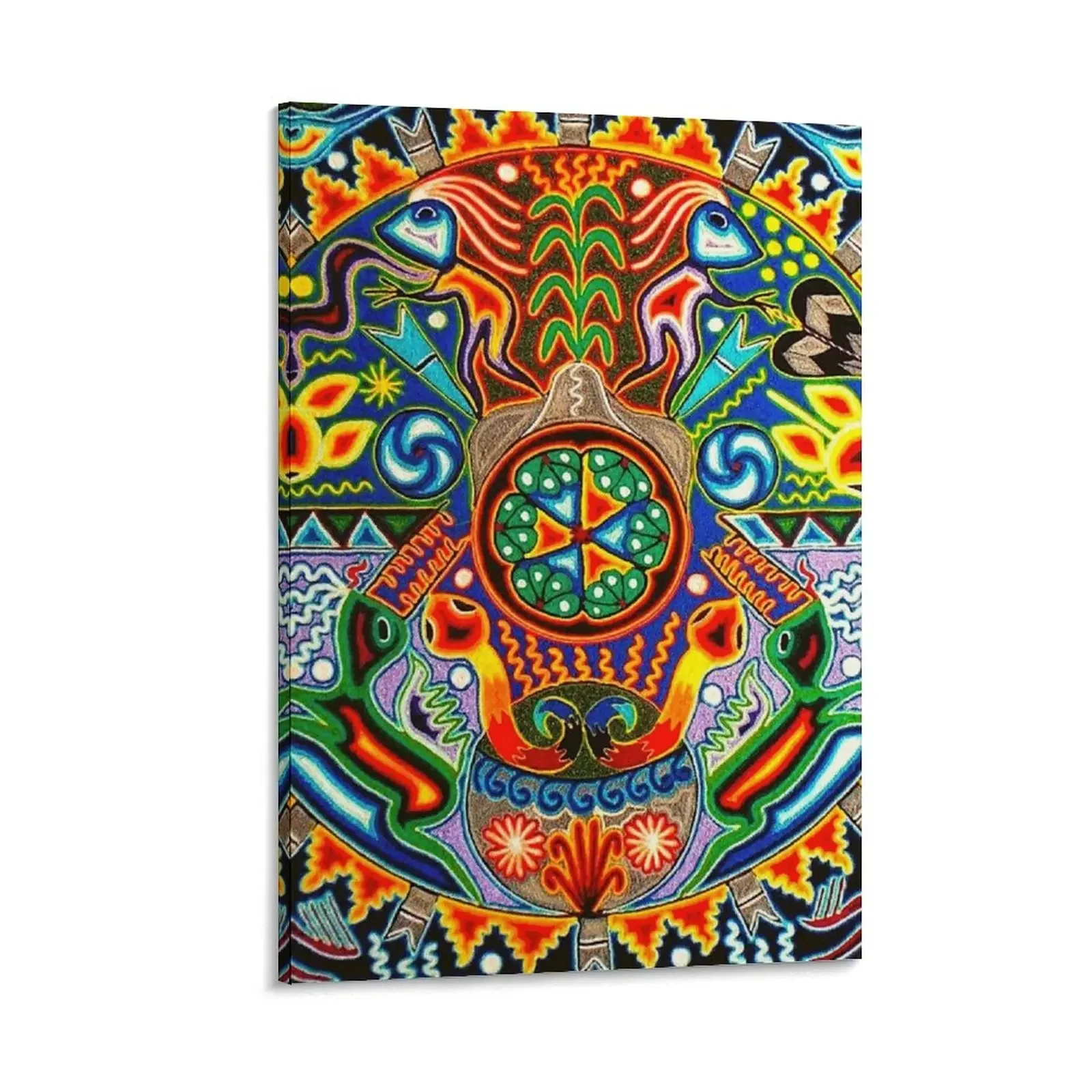 

Mexican Colorful Huichol | Mexican Blanket Design | Large Cozy King Size | Vintage Folk Art - Canvas Painting interior paintings