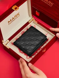 Mark Fairwhale Men's Short Leather Wallet Valentine's Day Gift Boxed High End Genuine Leather Bifold Wallet for Husband