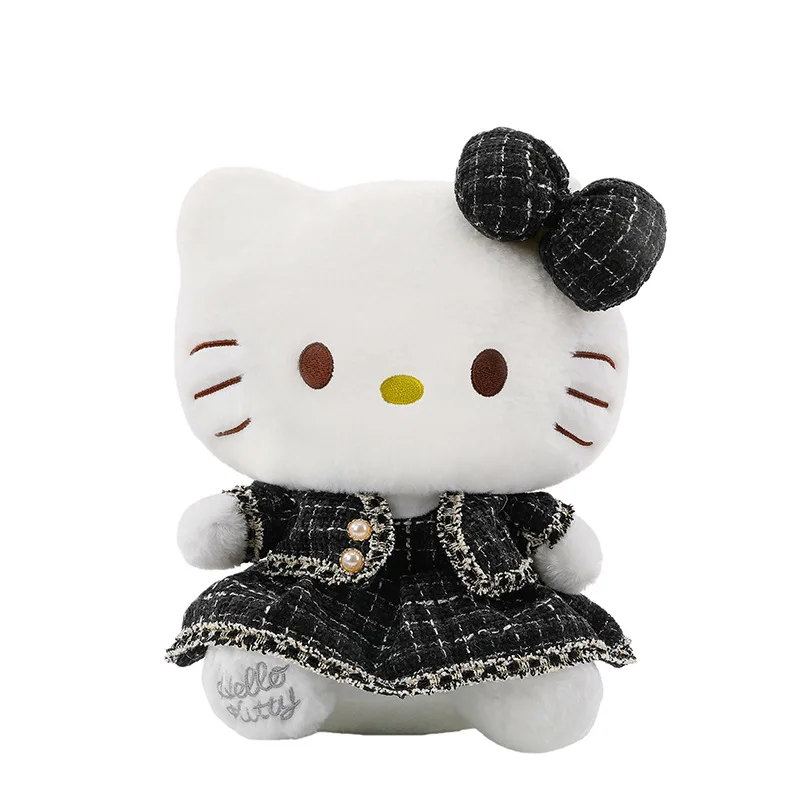 Sanrio плюшевая игрушка-кошка, большая клетчатая юбка, кукла для детей, подарок на день рождения, Рождество, идеальный приятный компаньон перед сном