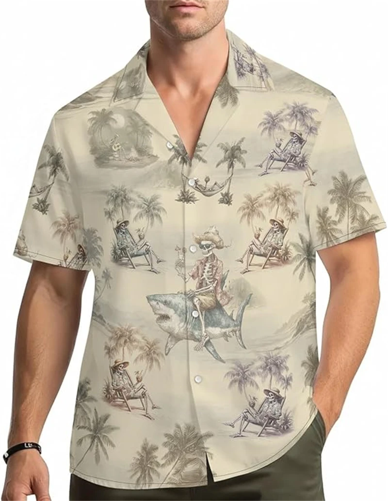 

Western Cowboy Men's Hawaiian Shirt Vintage Stamp Print with Cowboy Horse Casual Short Sleeve Button shirts Summer Shirt unisex