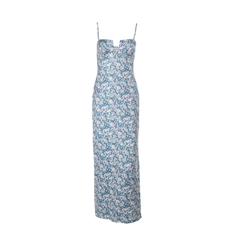 Sexy Strapless Printed 100% Cotton Long Dress  High Waist Slim Fit Holiday Elegant Wrap Skirt Women Summer Beach Party view 5