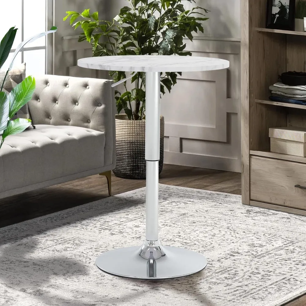 23.6" Round Bar Table, Adjustable Height Bar Table, Modern Cocktail Bar Table with MDF Top and Metal Base, Bistro Pub Table i