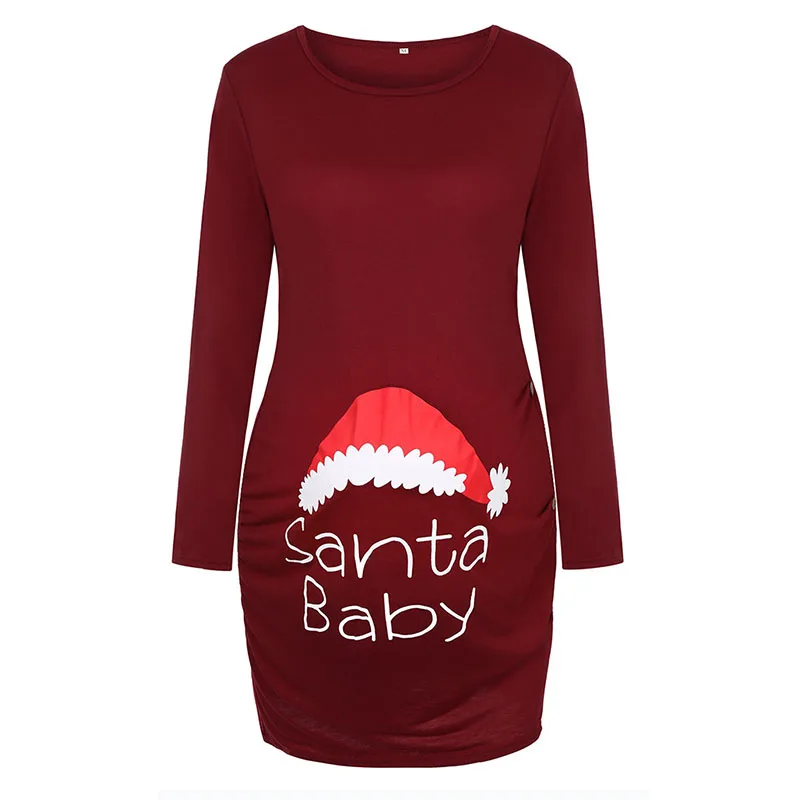 

Christmas Womens Maternity T-shirt Pregnancy Casual Long Sleeve Letter Print T Shirt Tunic Top Dress Vetement Maternité