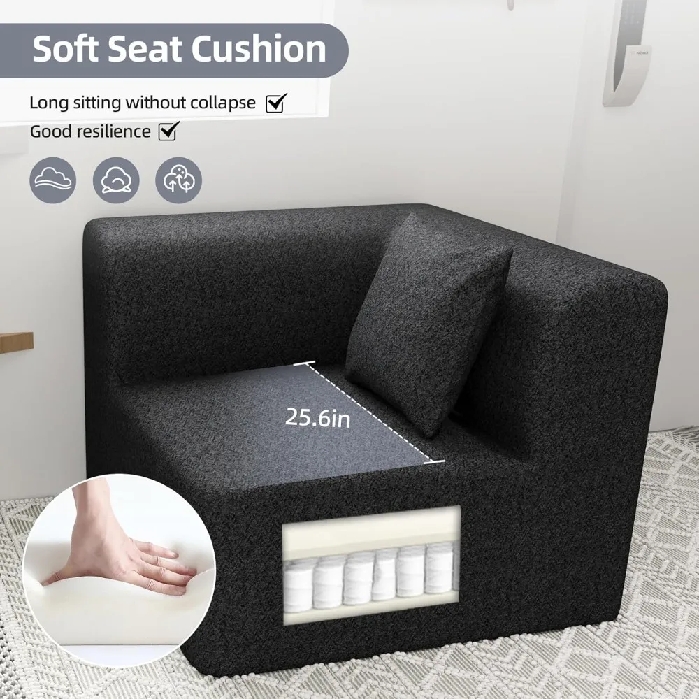 69 أريكة مقطعية على شكل حرف L مع مسند، أريكة سحابية قابلة للتحويل لغرفة المعيشة، أريكة صغيرة مريحة للأطفال الصغار