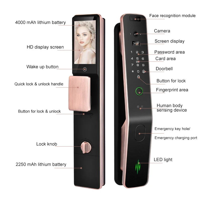 Enrique Xhome High security 3D face recognition Xhome appelectrical safety lock fingerprint wifi digital door lock with camara