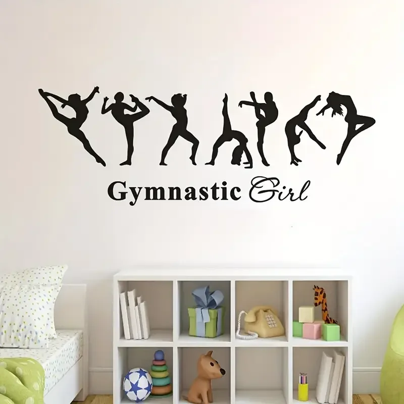 Gymnastics Girl & Ballet Dancer Wall Decals - Contemporary Style, Easy Stick-On, Multi-Surface Compatibility, Semi-Matte Finish