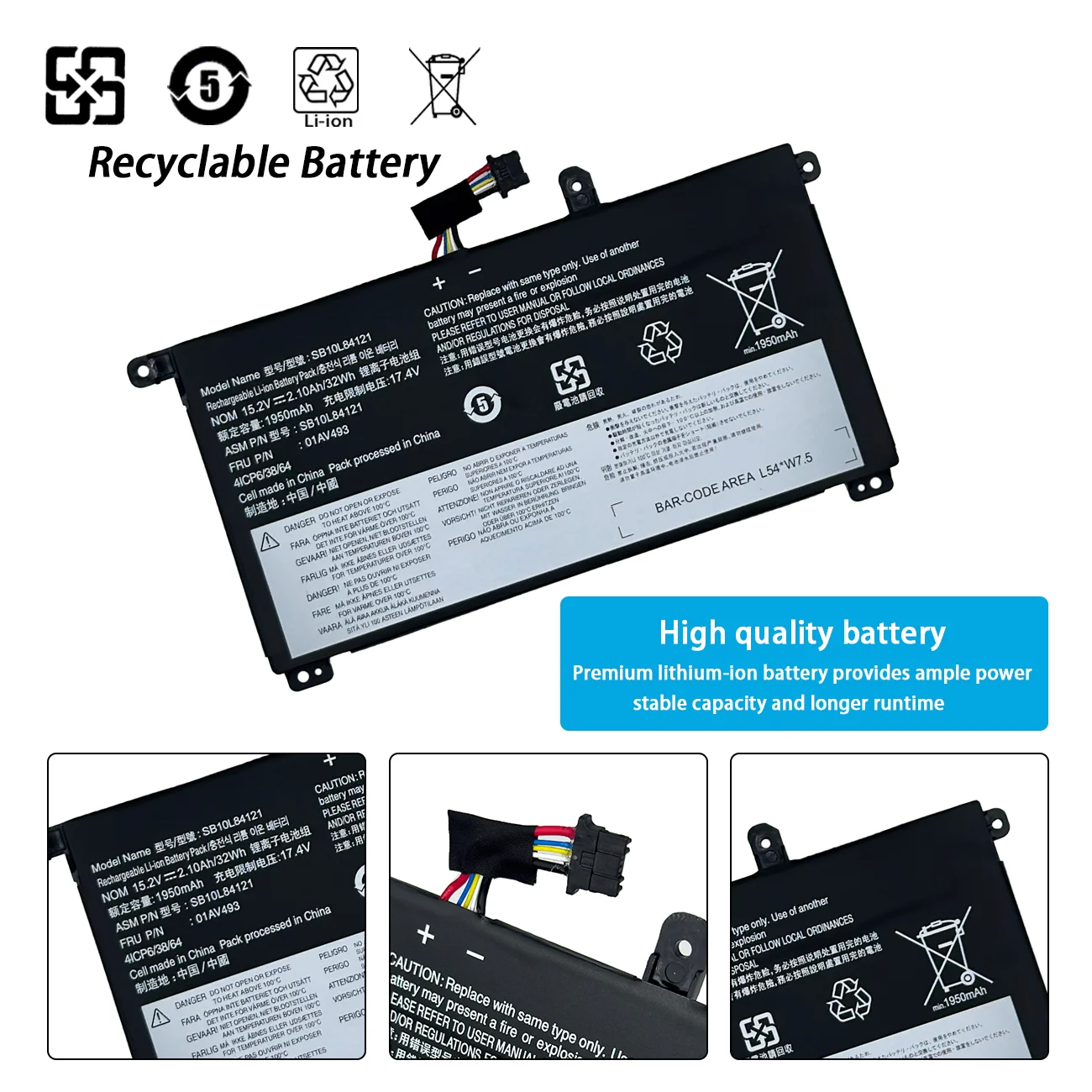 New 01AV493 15.2V 32Wh 2100mAh Laptop Battery For Lenovo Thinkpad T570 T580 P51S P52S Series 00UR890 00UR891 00UR892