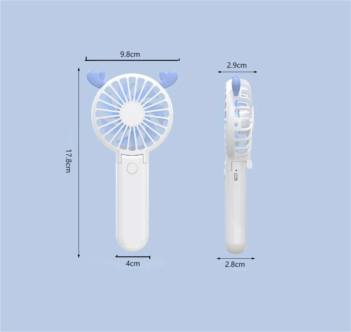 Miniventilador silencioso, recargable por USB, plegable, funciona con pilas, escritorio, horas de trabajo, oficina, dormitorio, viajes al aire libre