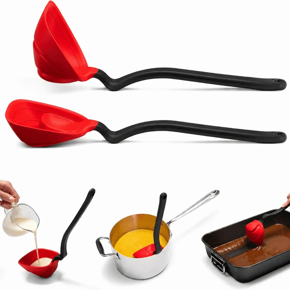 Multifunctional Folding Flat Design Soup Spoon Anti Scalding Space-Saving Silicone Spatula Smooth Hanging Cooking Utensils Tool