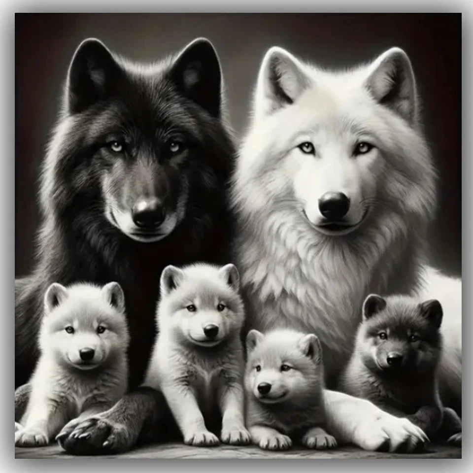 

Черно-белая Алмазная картина с изображением семьи «волк», новинка 2025, полностью квадратная, круглая, Алмазная мозаика, искусство для теплой фотокартины, подарок