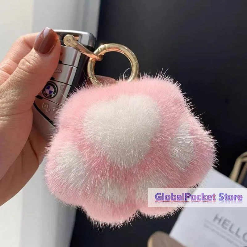 

[TG823]Cat Paw Pendant Keychain Fluffy Kawaii Faux Fur Keychain Cute Stuffed Toy Plush Toy Key Ring Backpack Car Key Pendant