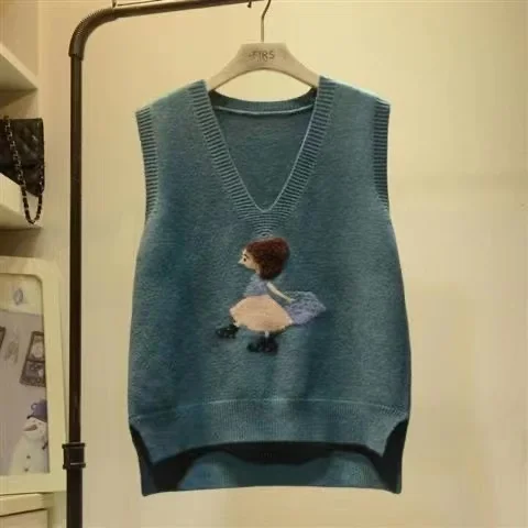 

Свободный жилет для девочек V-Ne, новинка весны, корейская версия, кардиган, вязаная верхняя одежда, модная повседневная однотонная одежда для поездок на работу