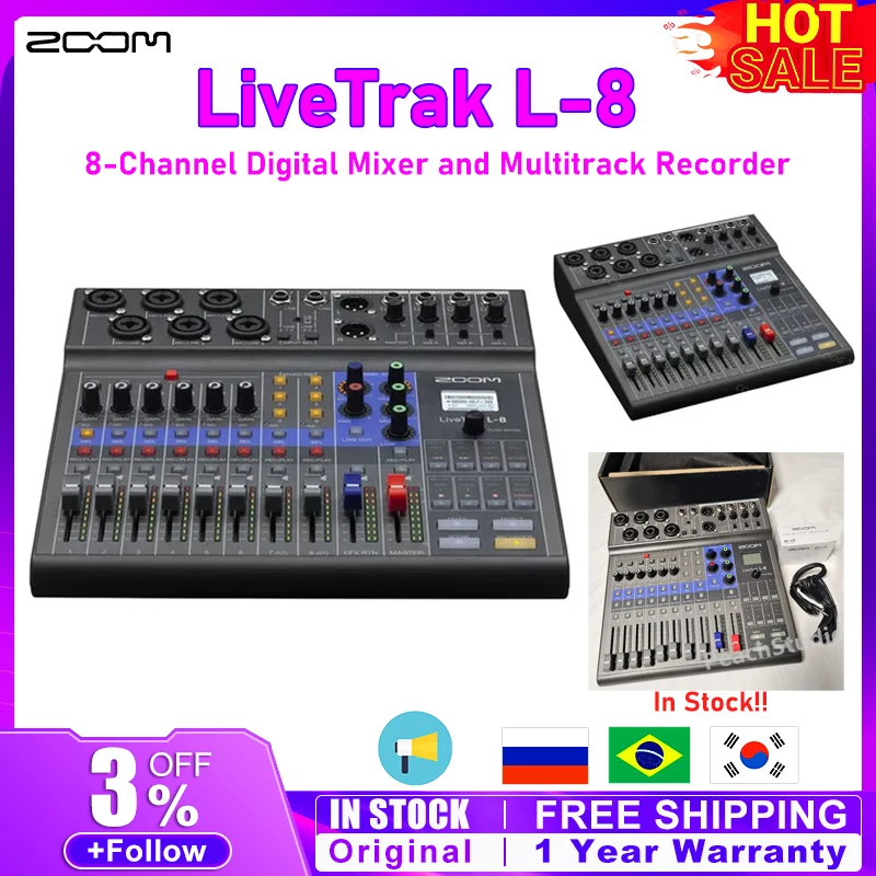 ZOOM LiveTrak L-8 8-channel Recorder/Mixer For Mix,Monitor And Record Professional-sounding Podcasts And Music Performance