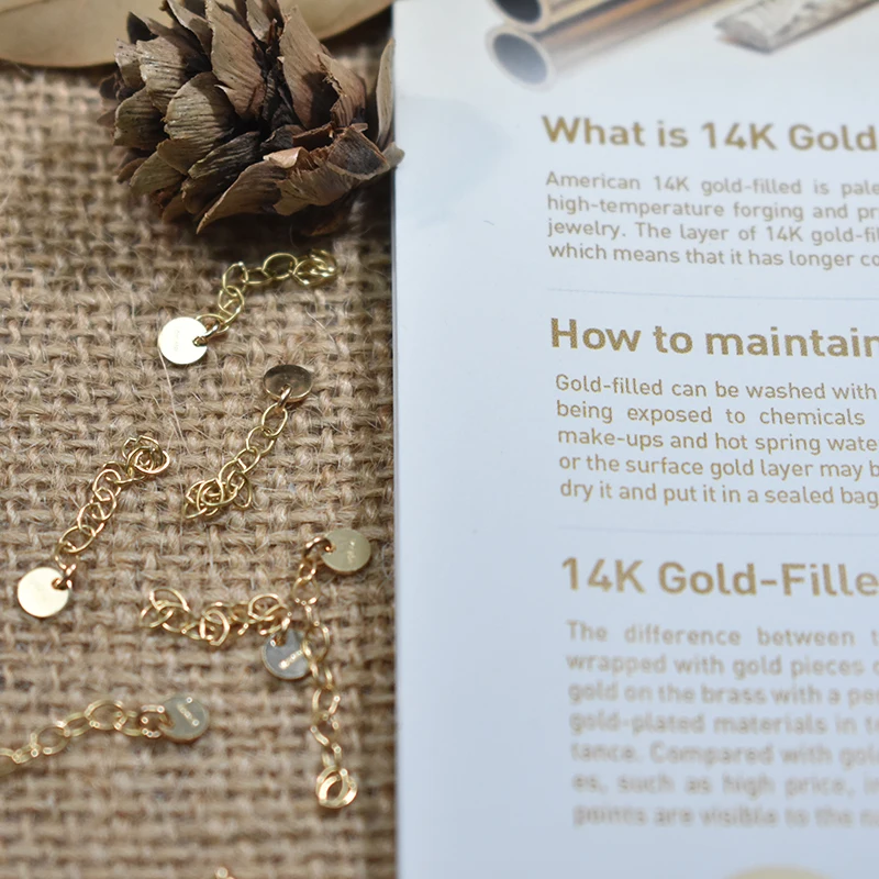 14K Gold Filled Verlängerungskette, Kabel-Verlängerungskette für Armbänder mit rundem Scheibenanhänger, Schmuckherstellungszubehör, Halskettenkette – Detail 8