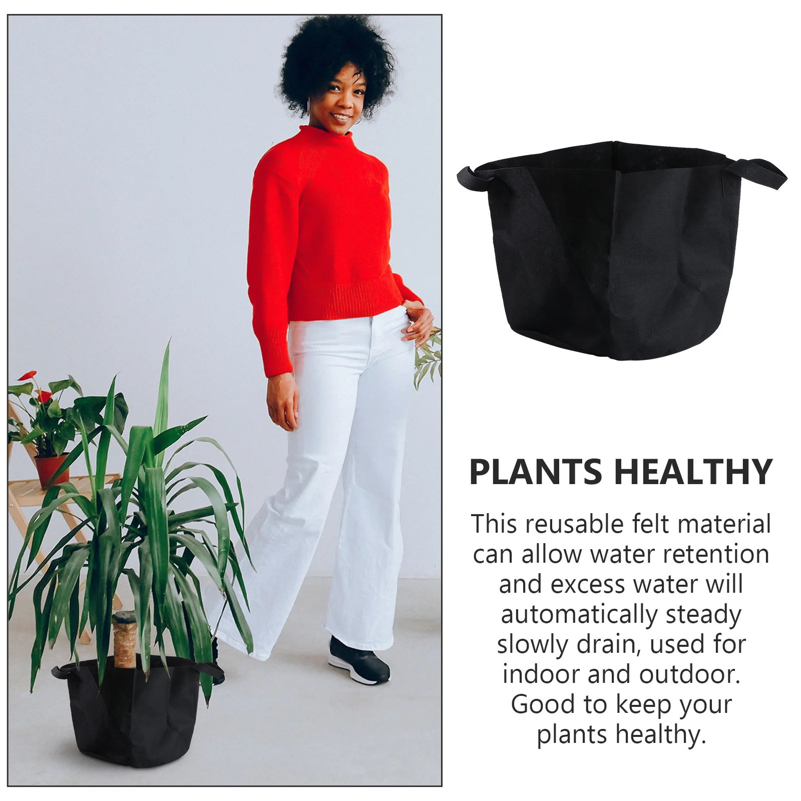 

5pcs Felt Planting Bag 30X25Cm Black Reusable Round Hanging Planter For Indoor Outdoor Garden Plants Grow Bag Durable