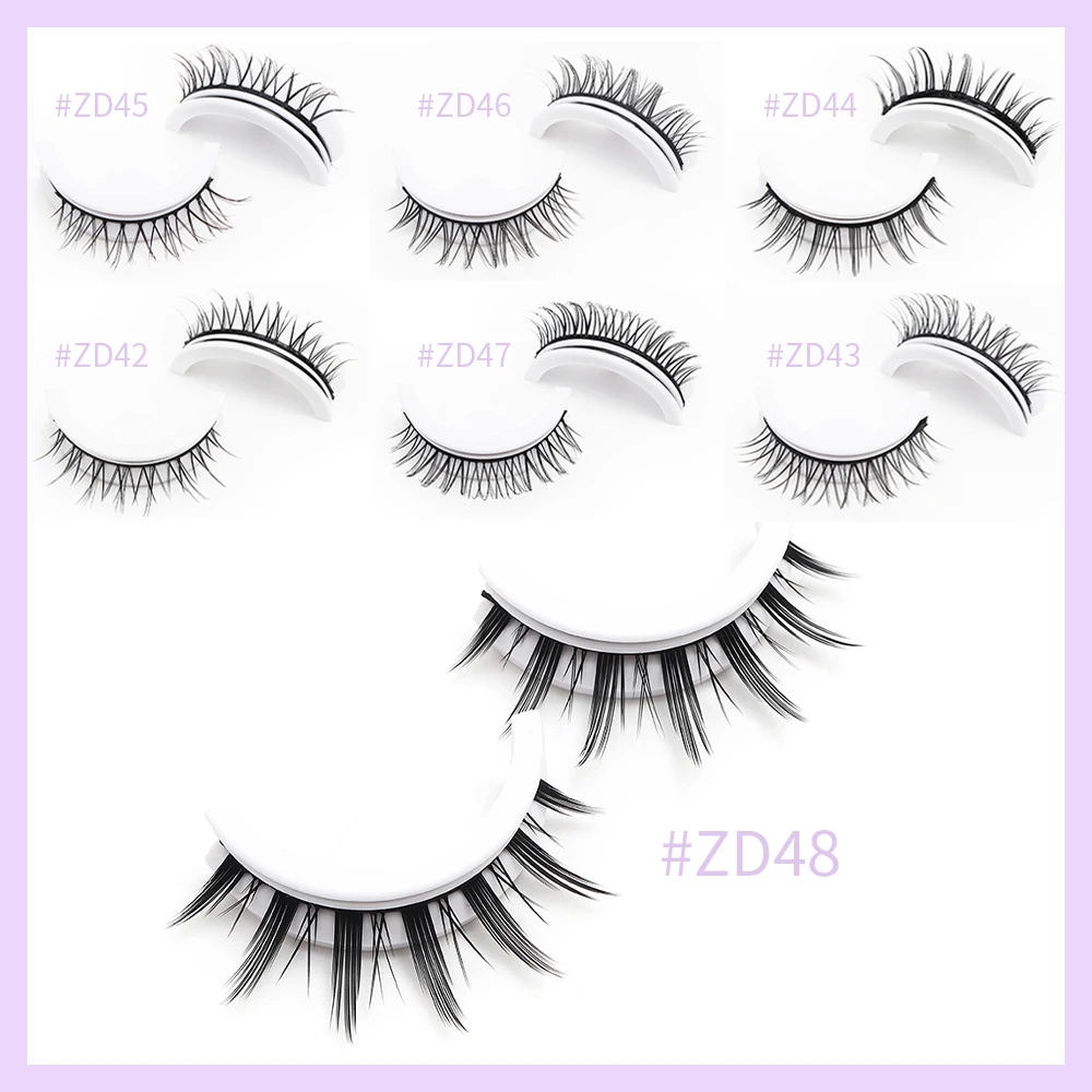 1คู่ Natural Self-กาวขนตาปลอมนุ่ม3D Mink Lashes กาวตัวต่อขนตา Handmade Reusable Eyelashes แต่งหน้า