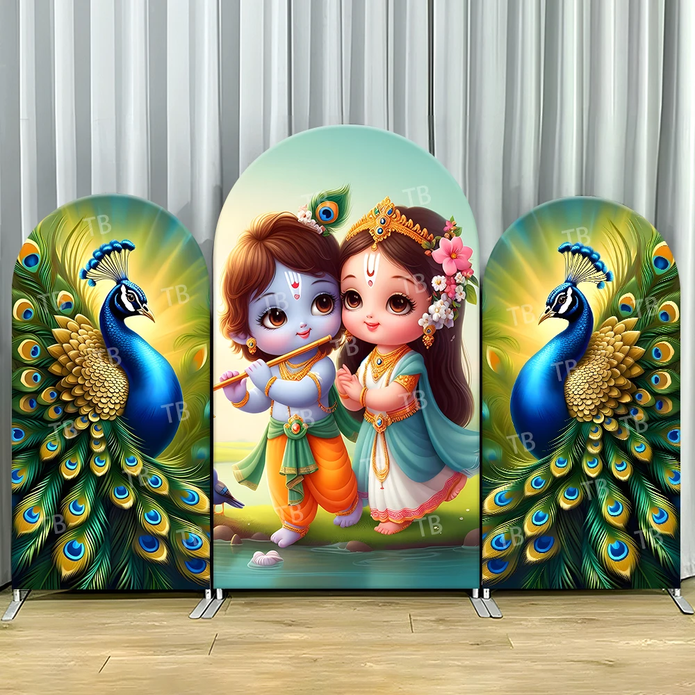 

TB Indian Krishna Radha Arch Backdrop Cover for Wedding Baby Shower Birthday Party Decoration Photograph Background Wall Props