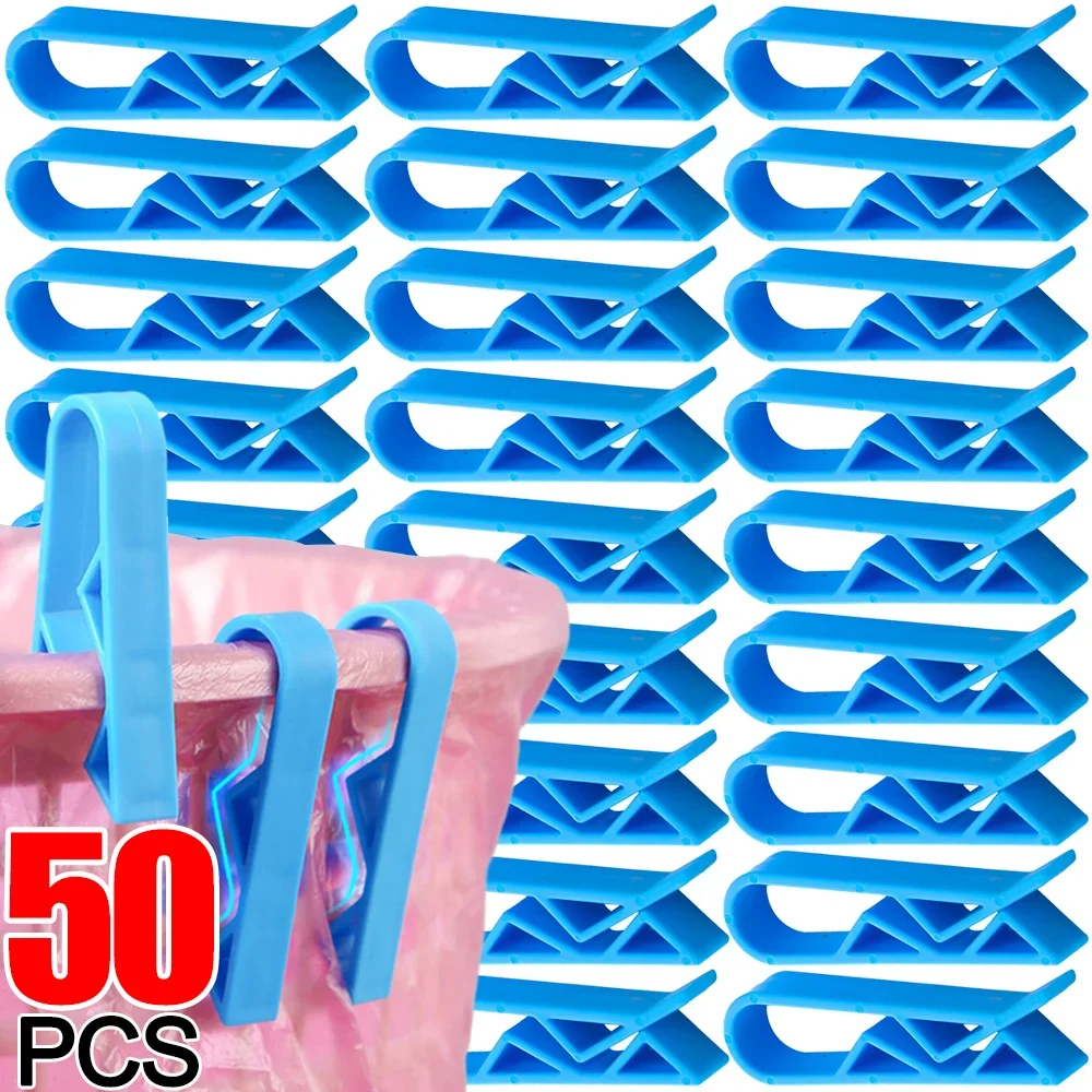 2-50PCS Garbage Can Fixed Clip Enduring Trash Bag Fixation Clips Practical Anti-Slip Holder Plastic Snack Clamps Kitchen Gadgets