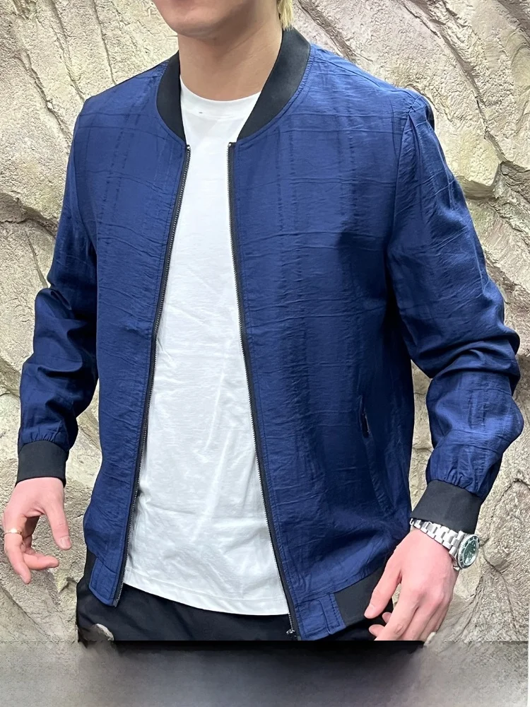 

Lycra Baseball Collar Jaet Men's Spring Autumn Thin Stand Fit Zipper Closure Casual Sle Ravel Fiber 78% Nylon 22%