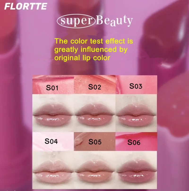 【New Arrival】FLORTTE Shimmer Lipstick Solid Lip Balm Moisturizing Water Gloss Lip Glaze