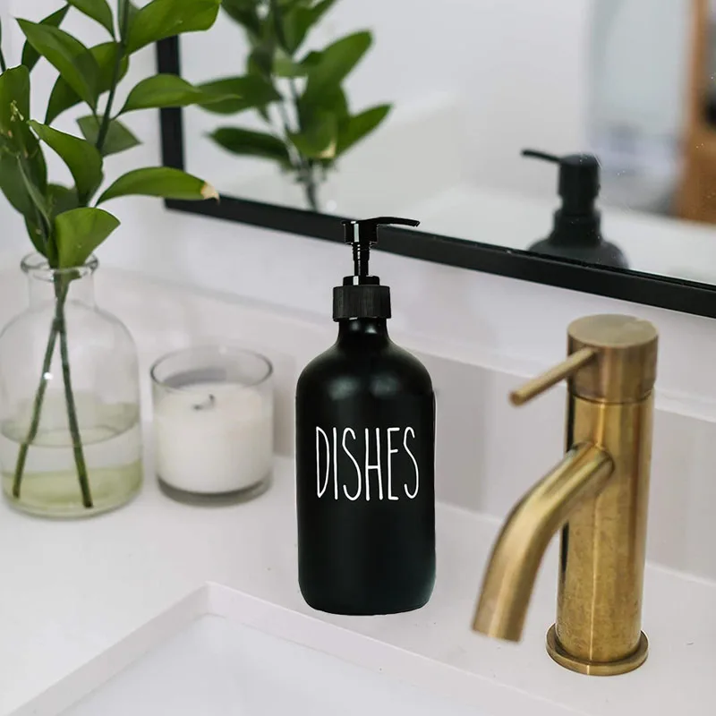 500ml Black White Hand Soap Dish Soap Dispenser with Pump Soap Bottle for Farmhouse Kitchen Counter Bathroom Decor Organization