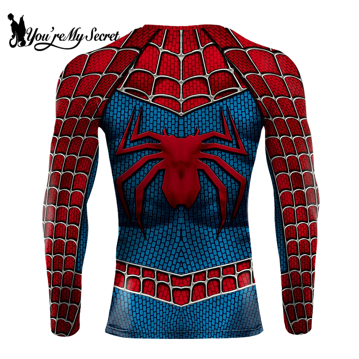 [You\'re My Secret] Movie Men\'s Spider Print Superhero Cosplay Costume Compression Quick Dry T-shirt Skinny Long Sleeve Tops