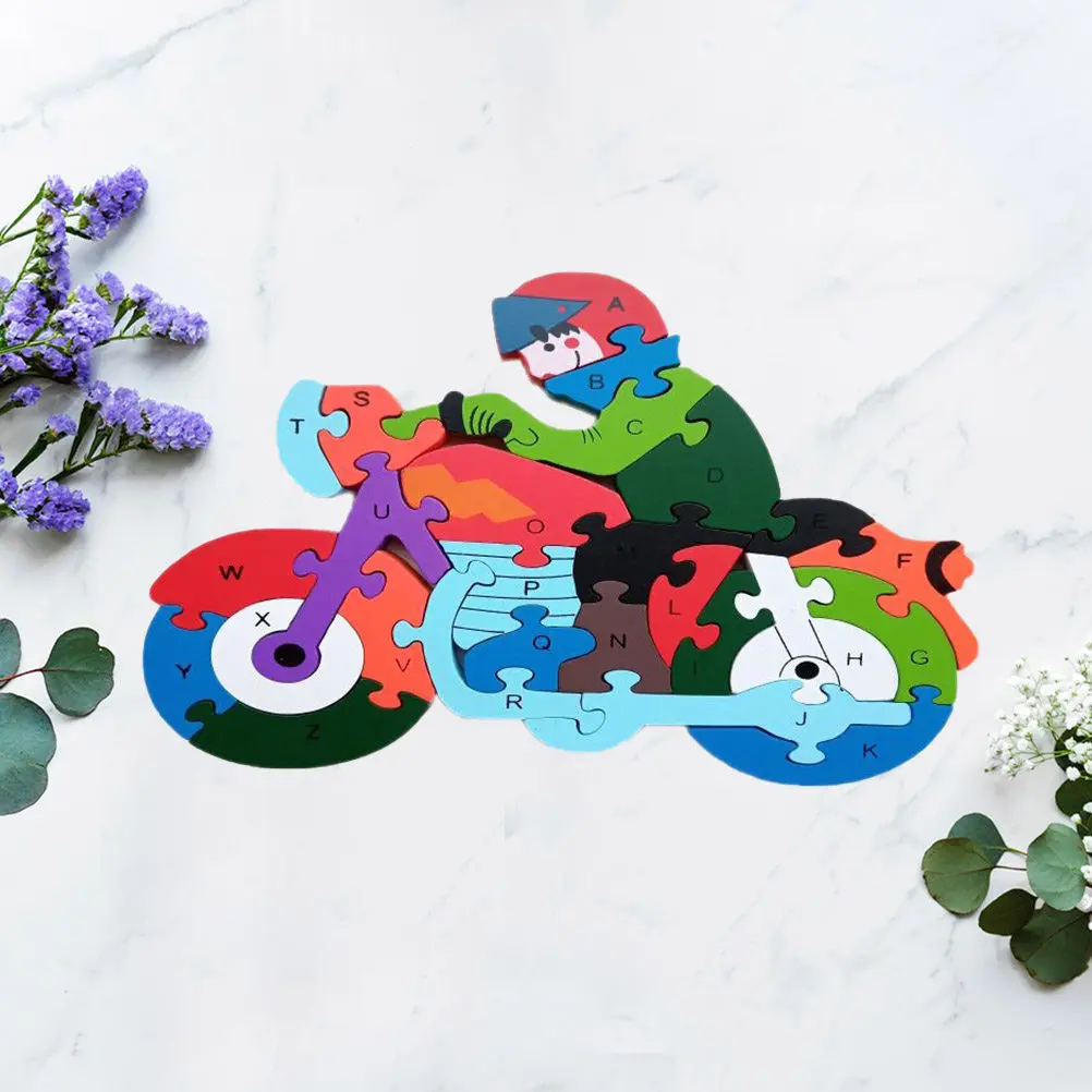 Educational Wooden Motorcycle Puzzle for Kids Ages 3 6 Develops Dexterity and Early Literacy Skills Safe Smooth Finish