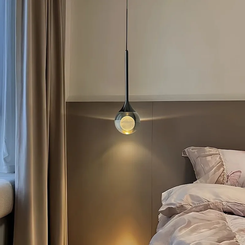 

Bedroom Bedside Pendant Lamp Modern Simple Luxury Restaurant Light Designer Crystal Droplight Living Room Background Wall Lights
