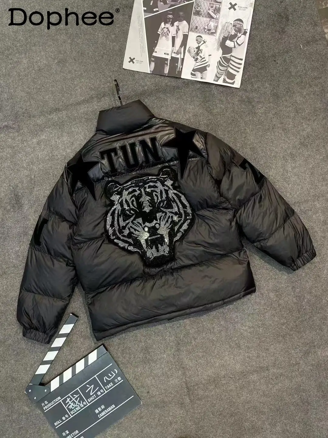 

2025 Winter Thickened Cotton Jacket Fashion Heavy-duty Rhinestone Trend Loose Casual Zipper Warm Coat