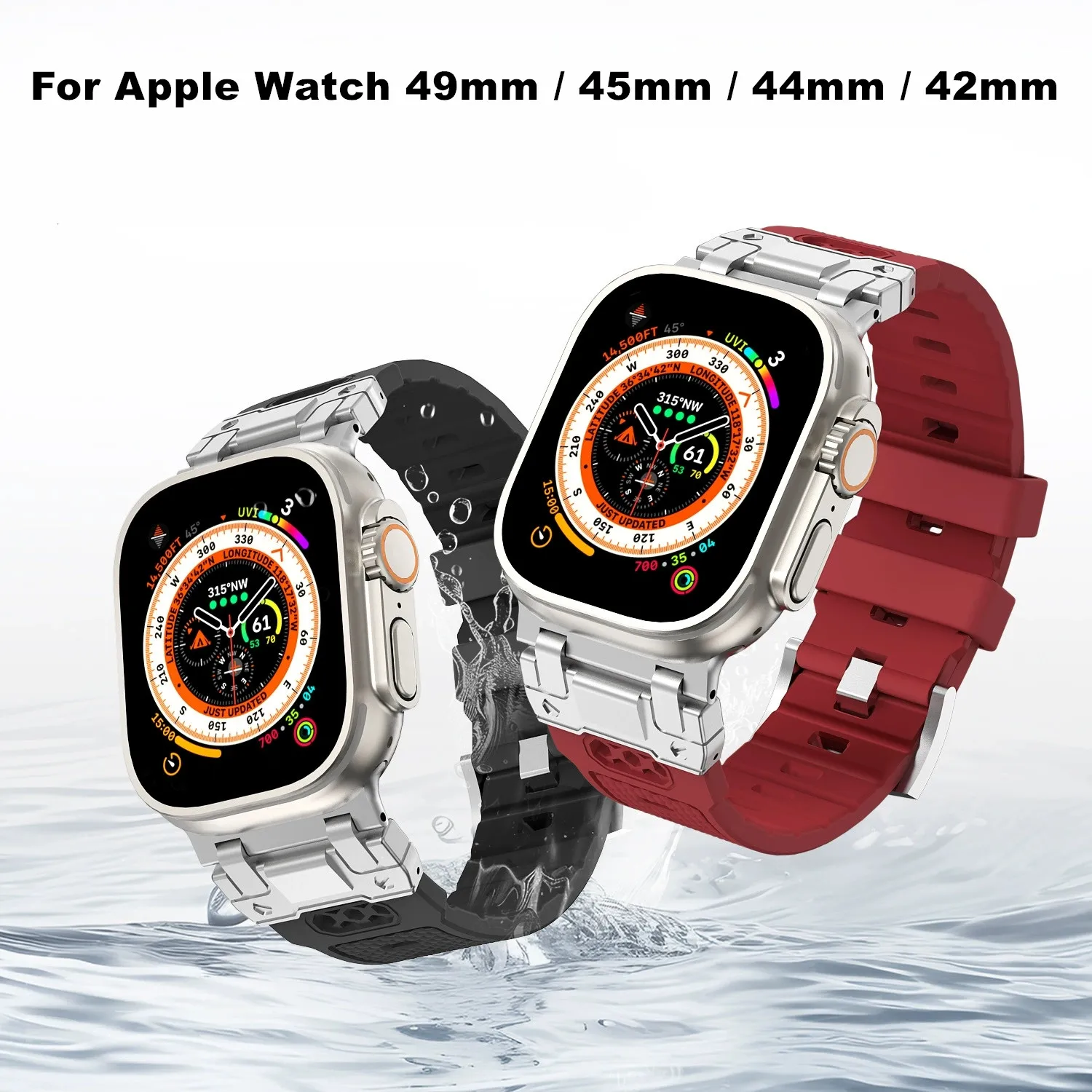 

Sports Armor Silicone Band Strap Bracelet for Apple Watch Ultra 2 10 9 8 7 6 5 Rubber Metal Mecha Connetor Watchband 49/45/46mm