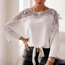 New Spring White Women Blouses with Lace Vinatge Loose Woman Clothes Long Sleeve Shirts Women Sexy Ladies Tops Blusas 12459